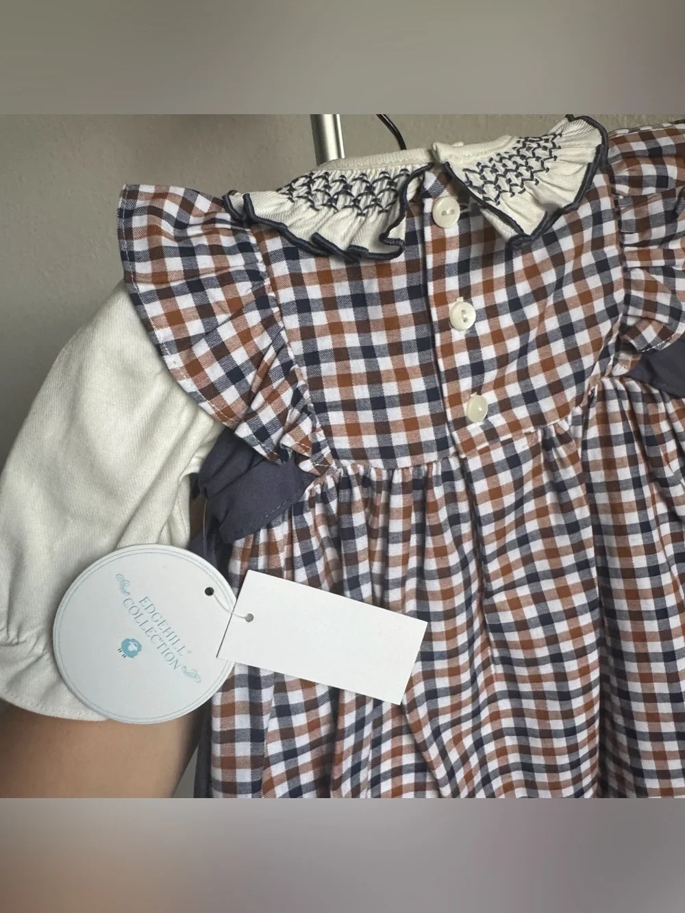 NWT Edgehill Collection Baby Girls Long Sleeve Plaid Side-Bow Dress Sz 3M